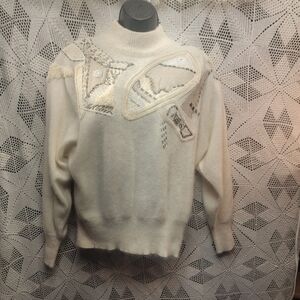 Patchwork lambswool, angora, leather & snakeskin vintage medium batwing sweater